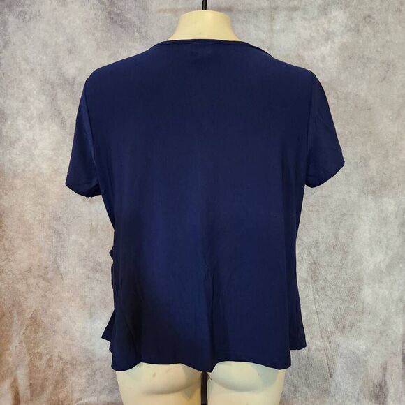 Women's Salon Studio Navy Short Sleev Blouse Size Petite Large - Picture 3 of 4